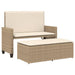 Tuinbank met kussens en voetenbank poly rattan beige