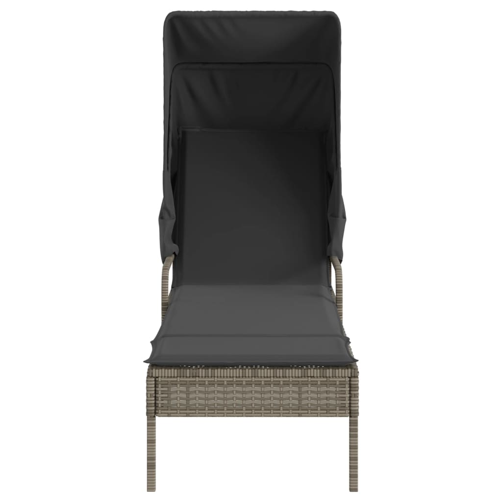 Ligbedden 2 st met luifels en tafel poly rattan grijs
