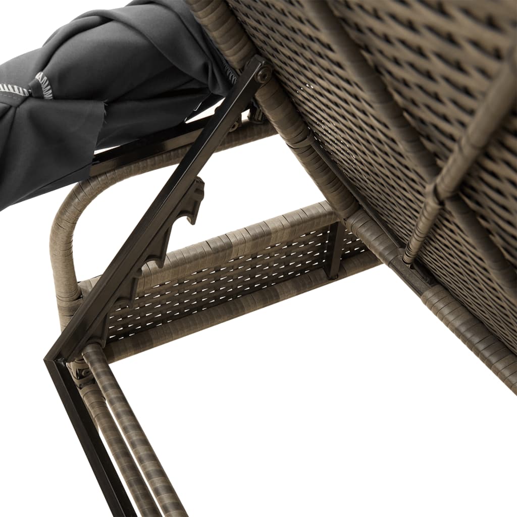 Ligbedden 2 st met luifels en tafel poly rattan grijs