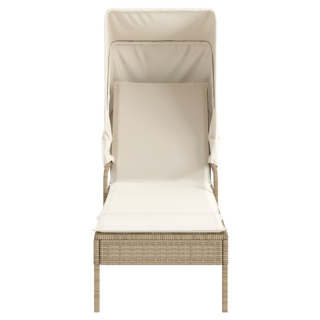 Ligbedden 2 st met luifels en tafel poly rattan beige