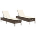 Ligstoelen 2 st met kussens poly rattan bruin