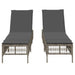 Ligstoelen 2 st met kussens poly rattan grijs