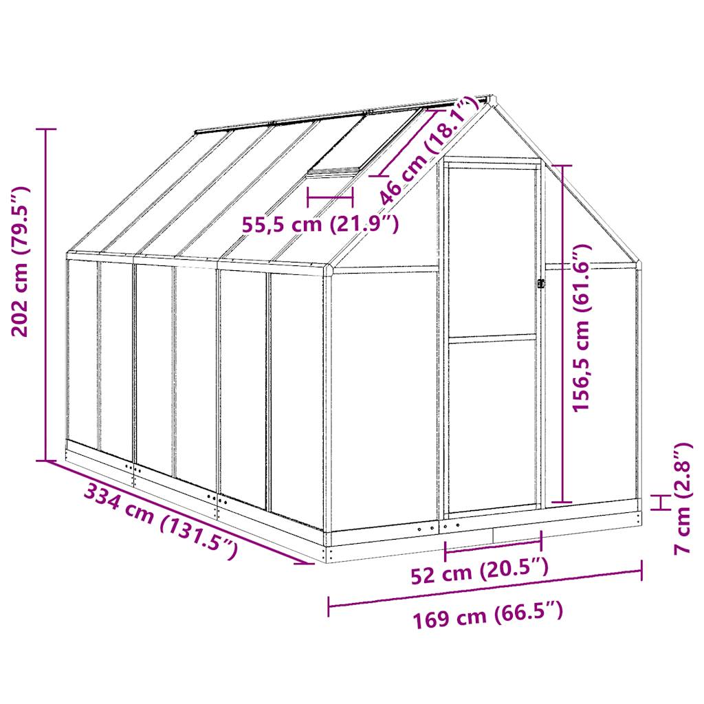 Tuinkas met basisframe 334x169x202 cm aluminium zilverkleurig