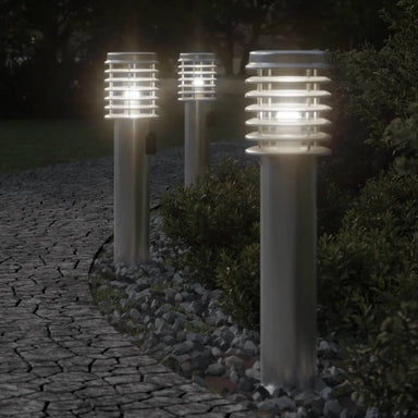 Buitenvloerlampen 3 st stopcontact 60 cm roestvrijstaal zilver