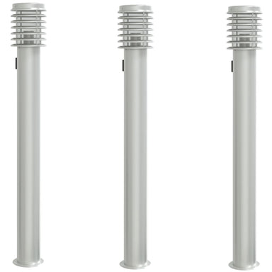 Buitenvloerlampen 3 st stopcontact 110 cm roestvrijstaal zilver
