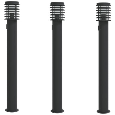 Buitenvloerlampen 3 st stopcontact 110 cm roestvrijstaal zwart