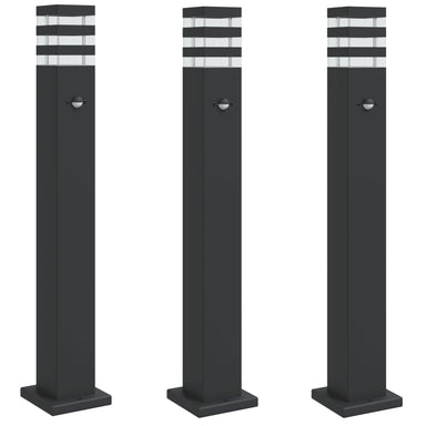 Vloerlampen voor buiten 3 st met sensor 80 cm aluminium zwart
