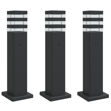Buitenvloerlampen 3 st met stopcontact 50 cm aluminium zwart