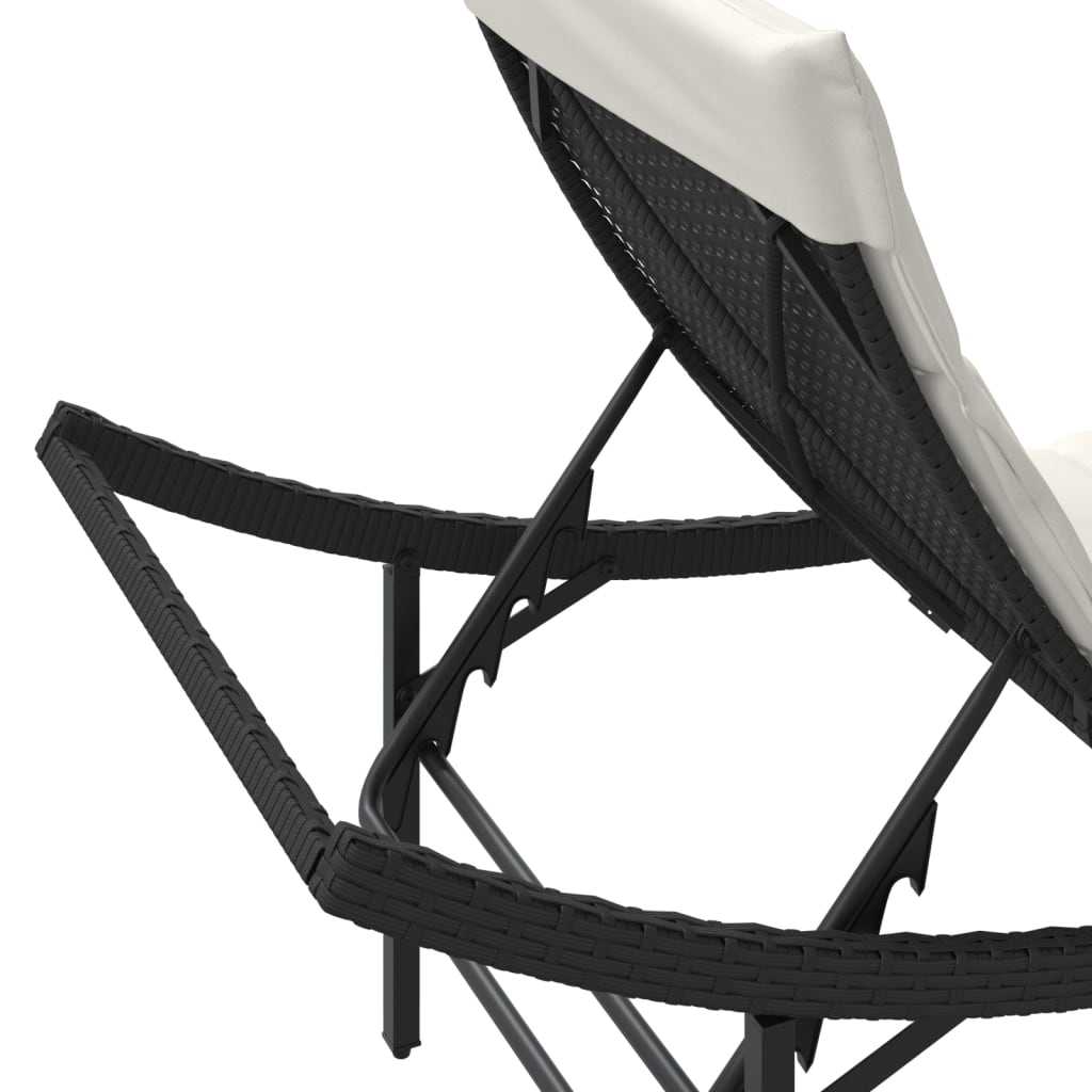Ligbedden 2 st met kussens poly rattan zwart