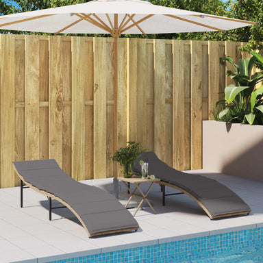 Ligstoelen 2 st met kussens poly rattan beige