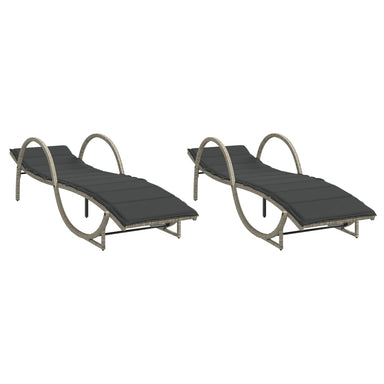 Ligbedden 2 st met kussens poly rattan lichtgrijs