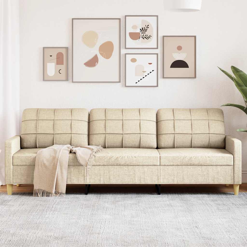 Driezitsbank 210 cm stof crème