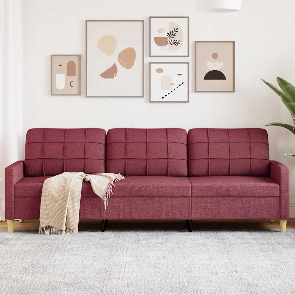 Driezitsbank 210 cm stof wijnrood