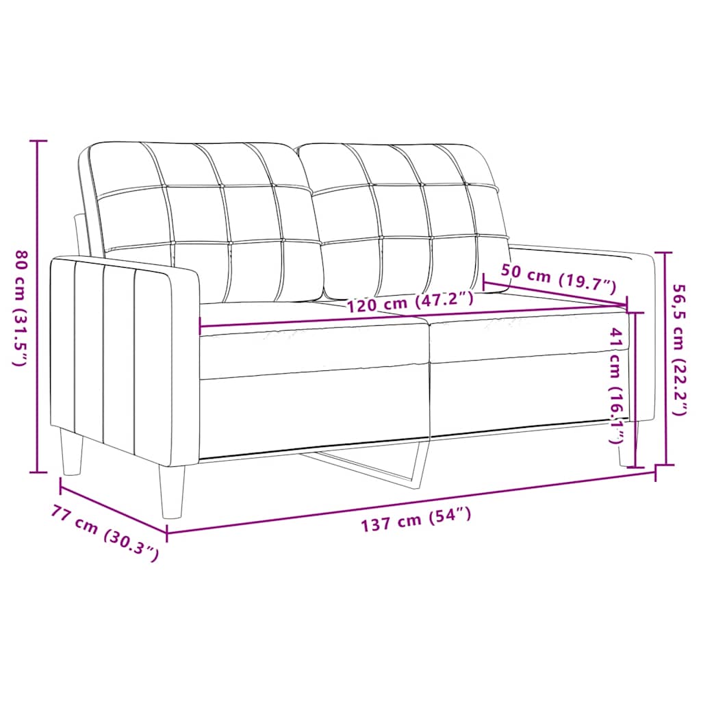 Tweezitsbank 120 cm fluweel geel