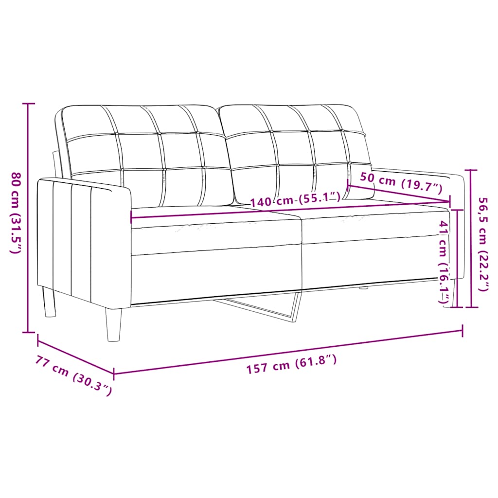 Tweezitsbank 140 cm fluweel geel