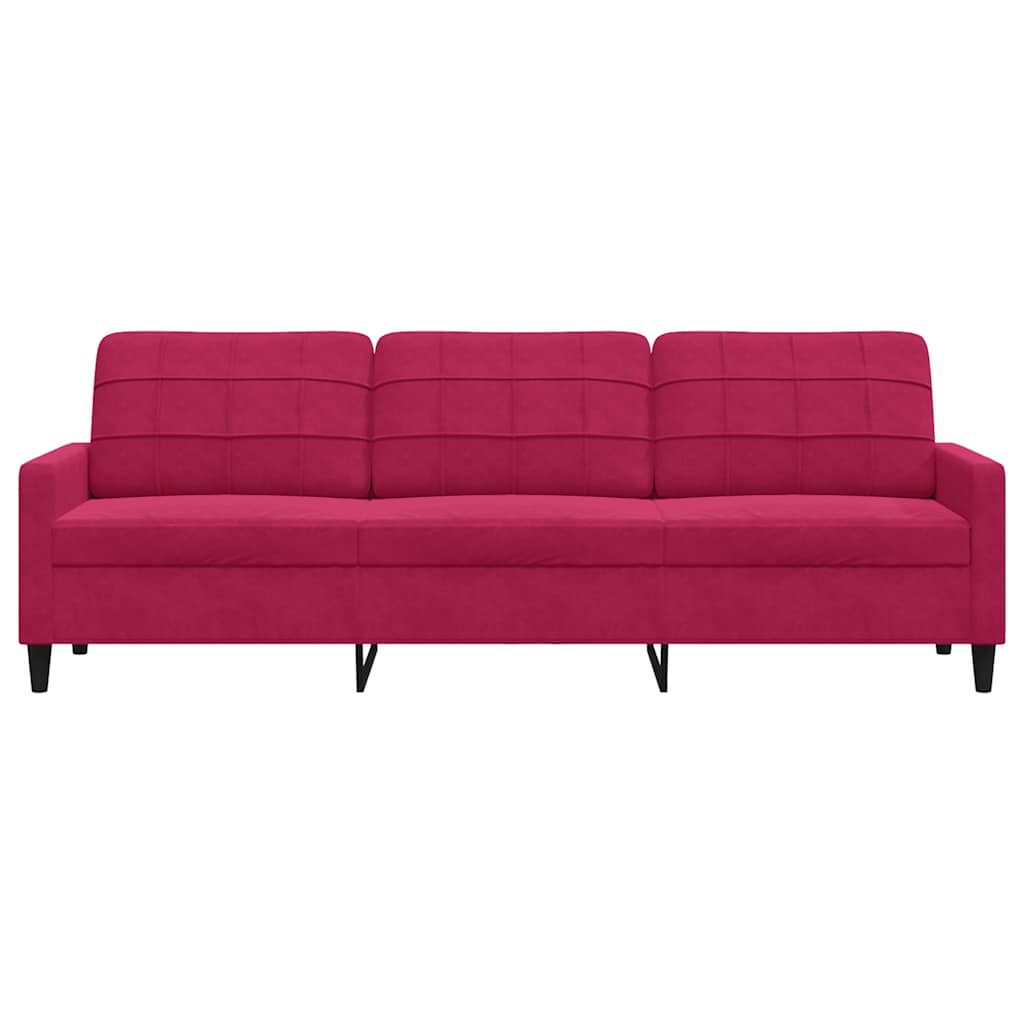 Driezitsbank 210 cm fluweel wijnrood