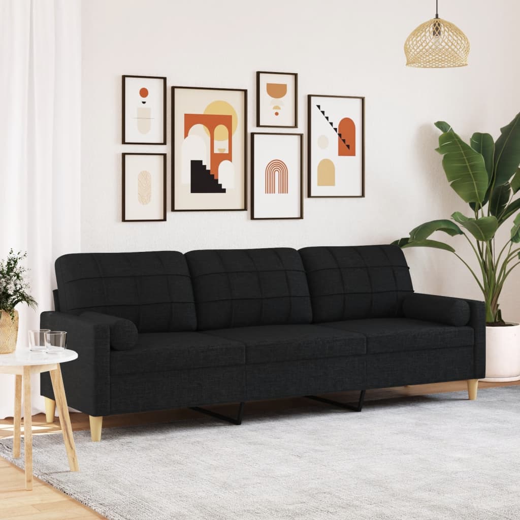 3-zitsbank met sierkussens 210 cm stof zwart