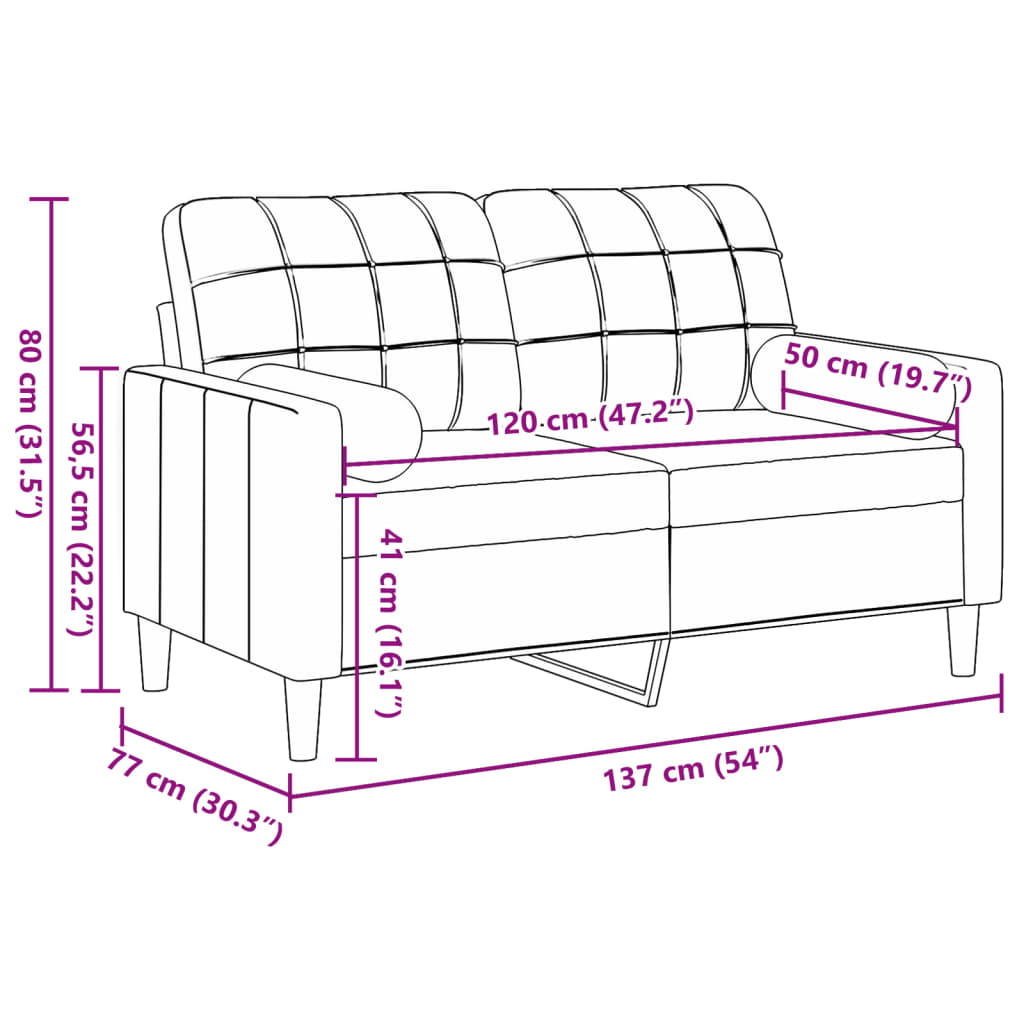 Tweezitsbank met sierkussens 120 cm fluweel bruin