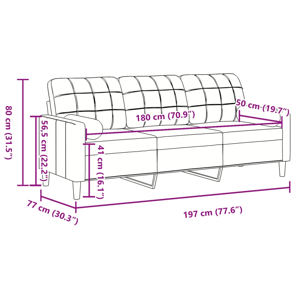 Driezitsbank met sierkussens 180 cm fluweel roze