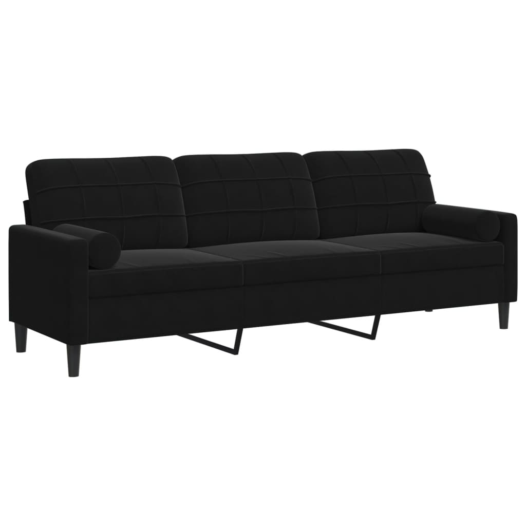 3-zitsbank met sierkussens 210 cm fluweel zwart