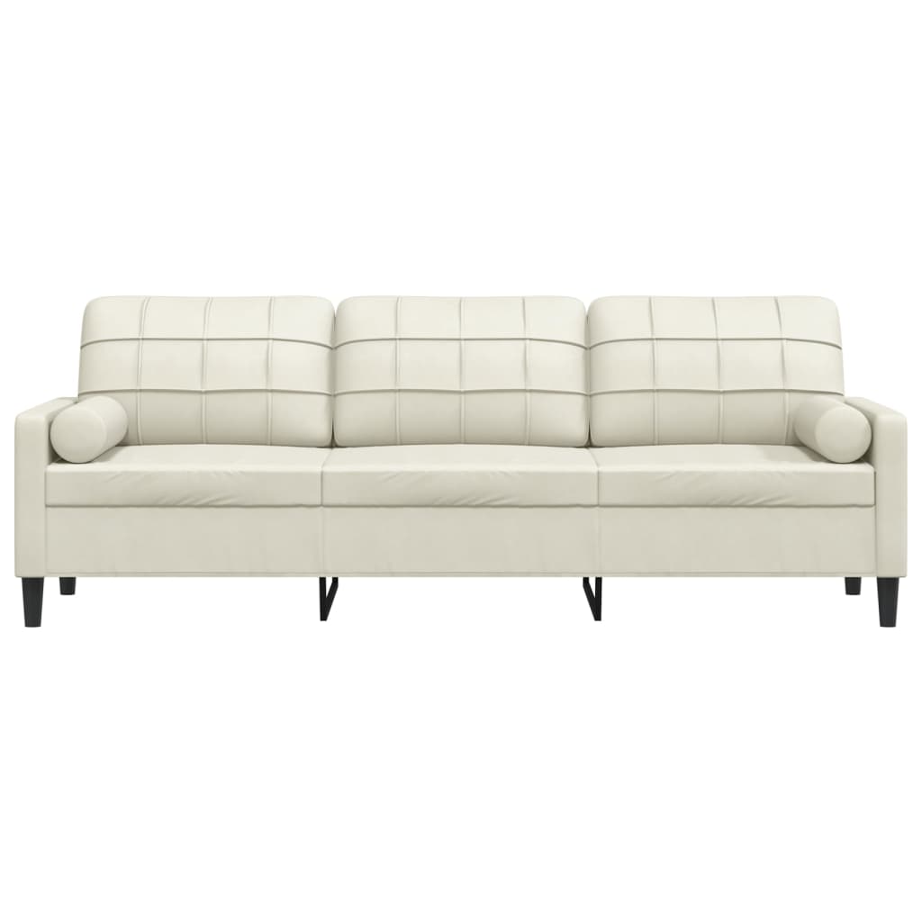 3-zitsbank met sierkussens 210 cm fluweel crèmekleurig
