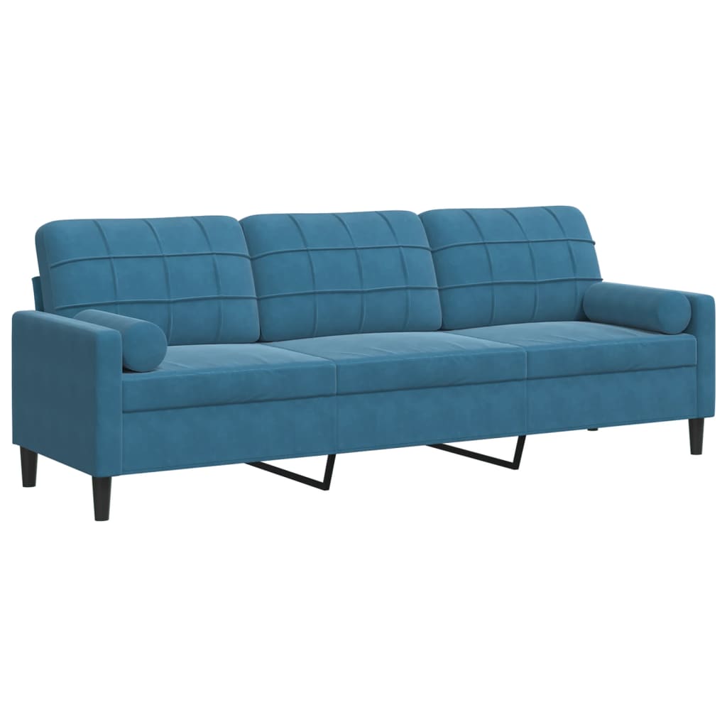 3-zitsbank met sierkussens 210 cm fluweel blauw