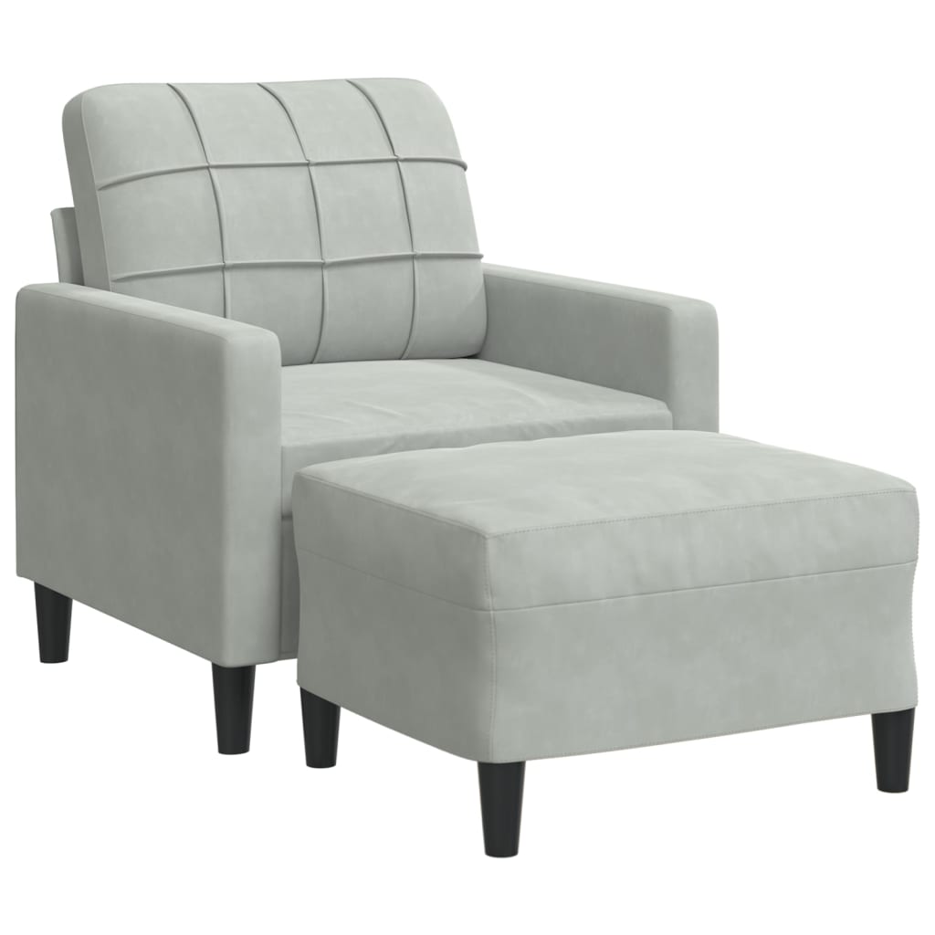 Fauteuil met voetenbank 60 cm fluweel lichtgrijs