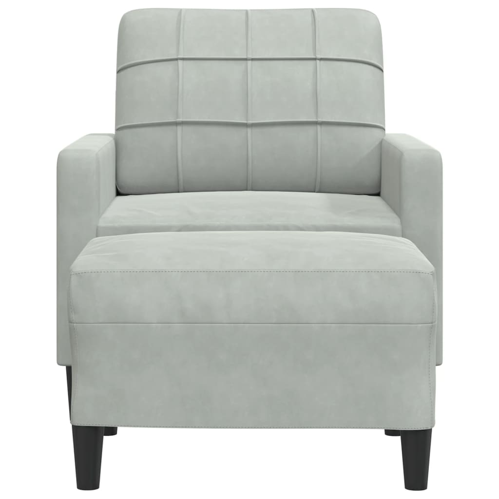 Fauteuil met voetenbank 60 cm fluweel lichtgrijs
