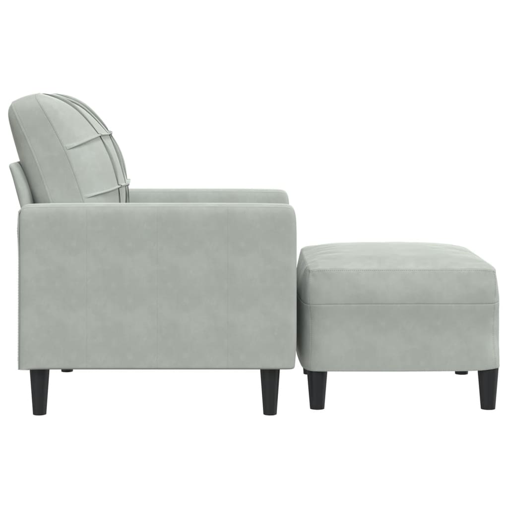 Fauteuil met voetenbank 60 cm fluweel lichtgrijs