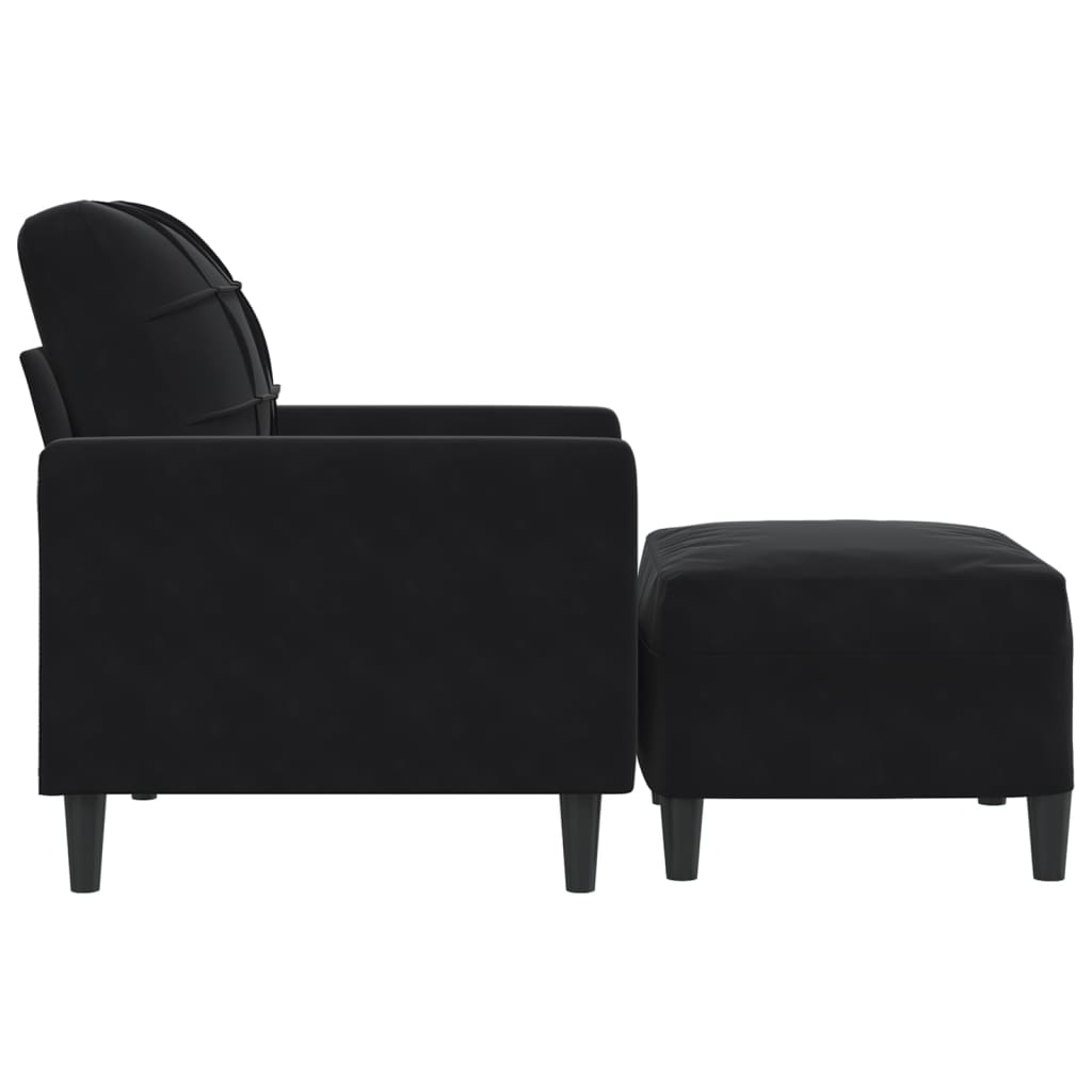 Fauteuil met voetenbank 60 cm fluweel zwart