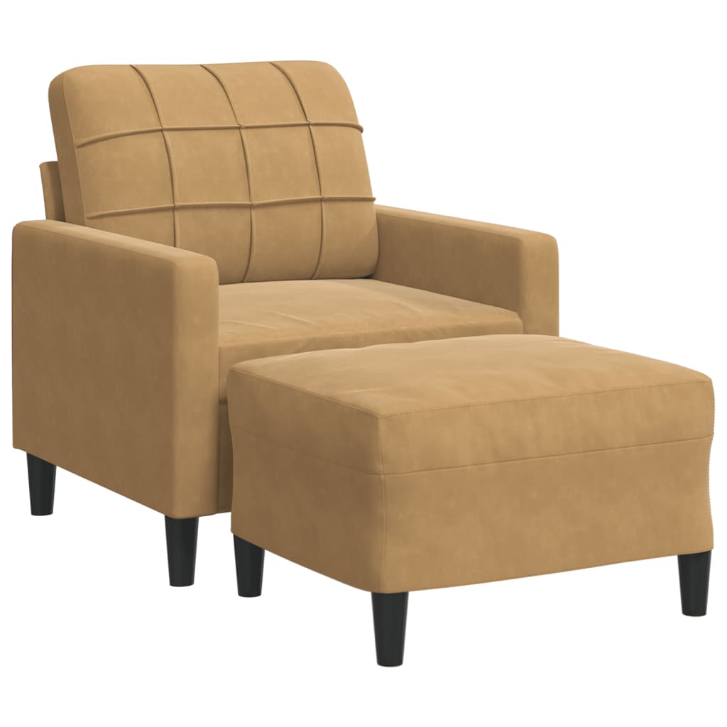 Fauteuil met voetenbank 60 cm fluweel bruin