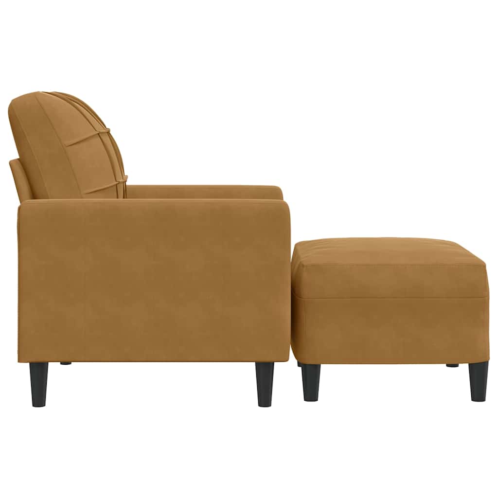 Fauteuil met voetenbank 60 cm fluweel bruin