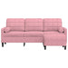 Driezitsbank met voetenbank 180 cm fluweel roze