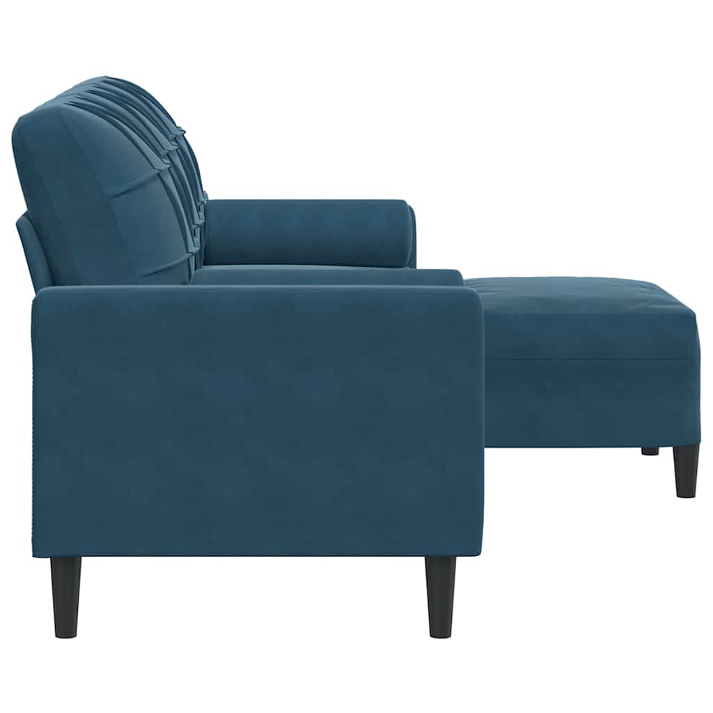 Driezitsbank met voetenbank 180 cm fluweel blauw