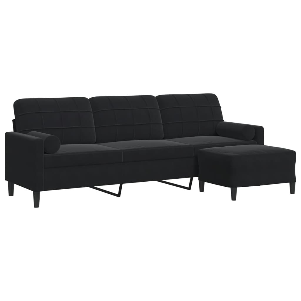 Driezitsbank met voetenbank 210 cm fluweel zwart