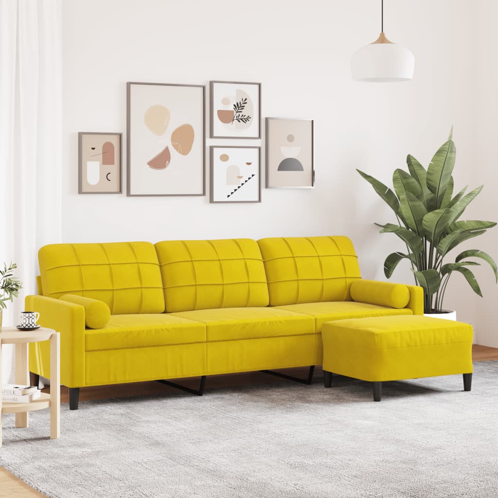 3-zitsbank met voetenbank 210 cm fluweel geel