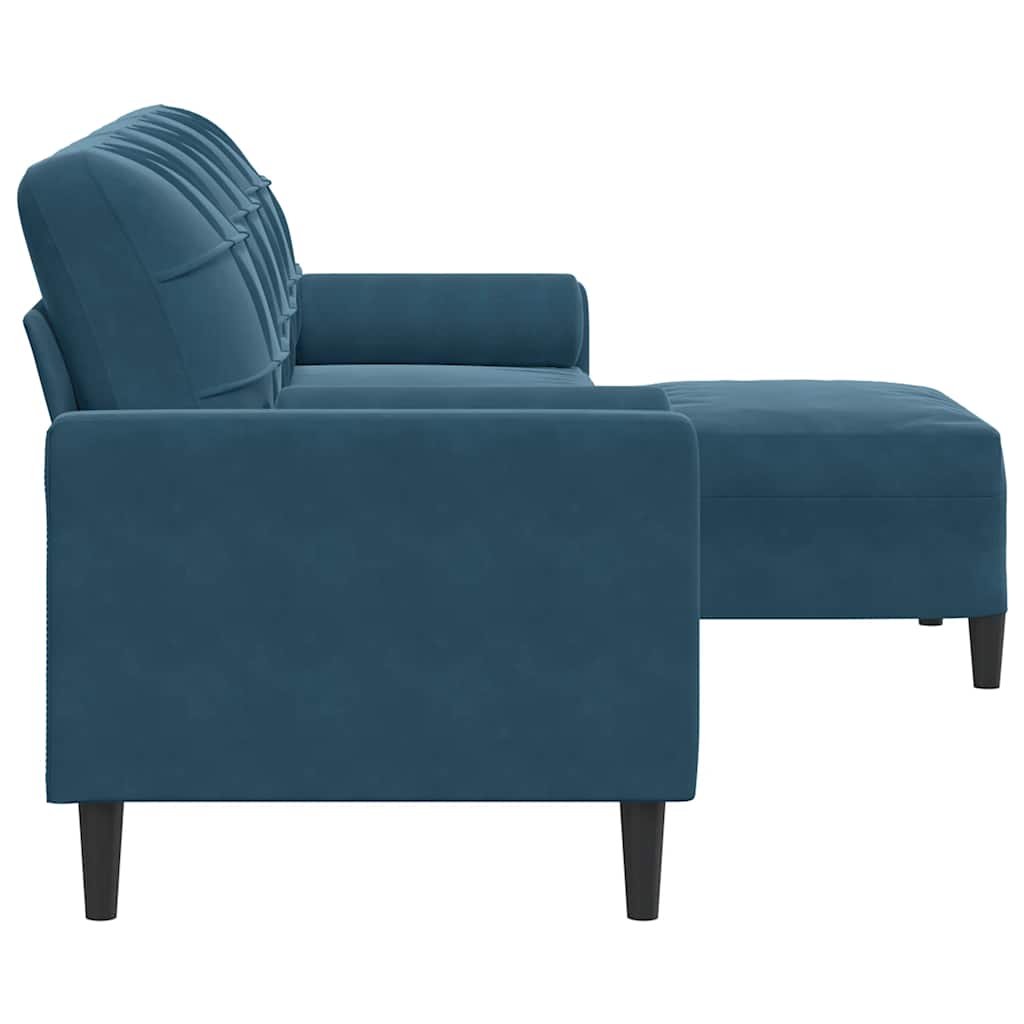 Driezitsbank met voetenbank 210 cm fluweel blauw