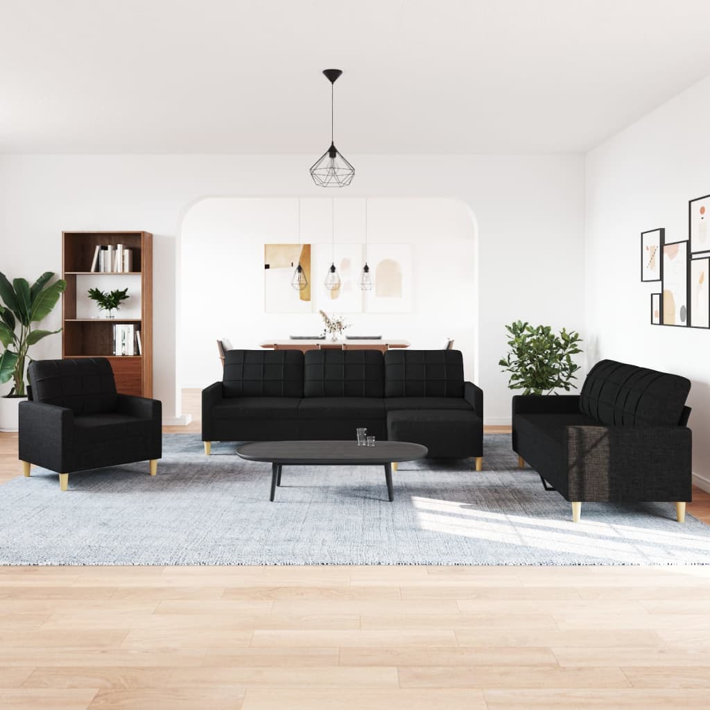 4-delige Loungeset met voetenbank stof zwart