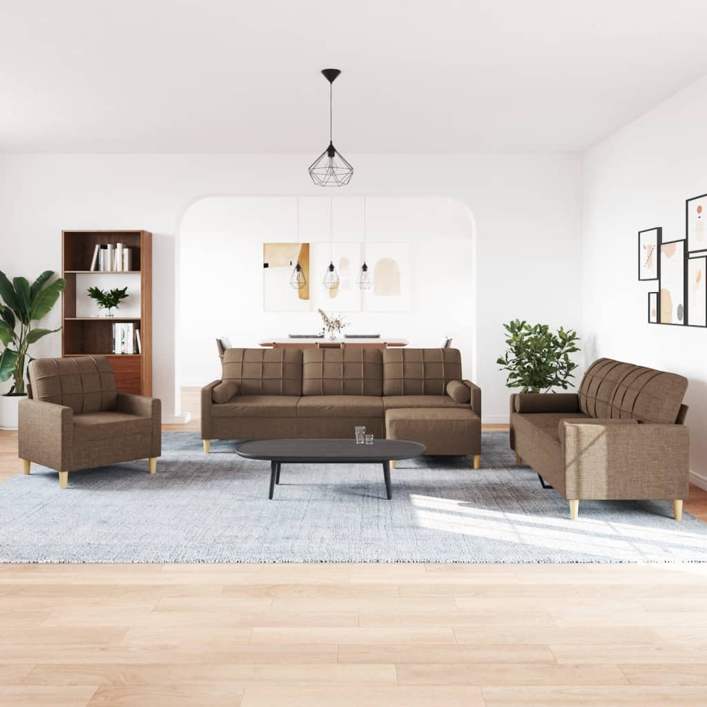 4-delige Loungeset met voetenbank en kussens stof bruin
