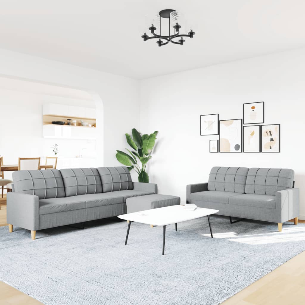 3-delige Loungeset met voetenbank stof lichtgrijs