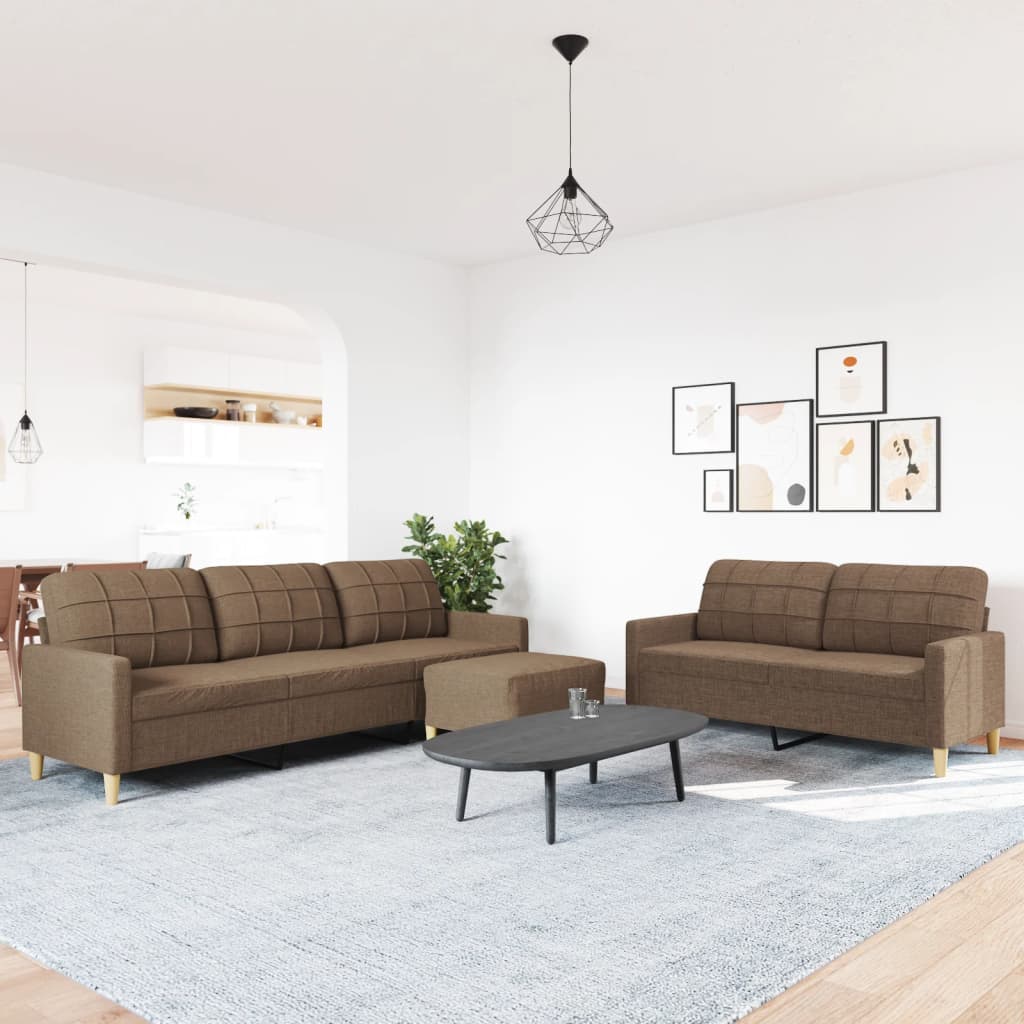 3-delige Loungeset met voetenbank stof bruin