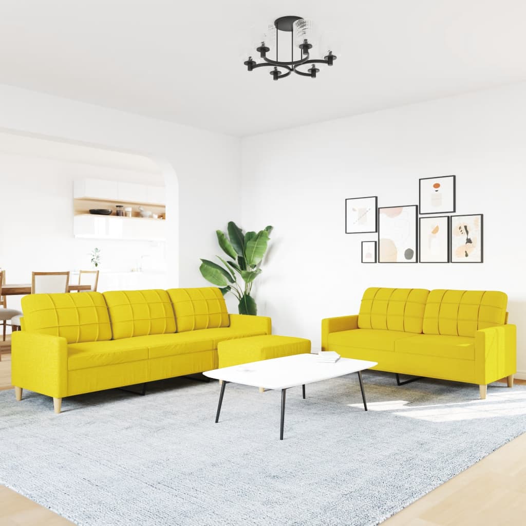 3-delige Loungeset met voetenbank stof lichtgeel