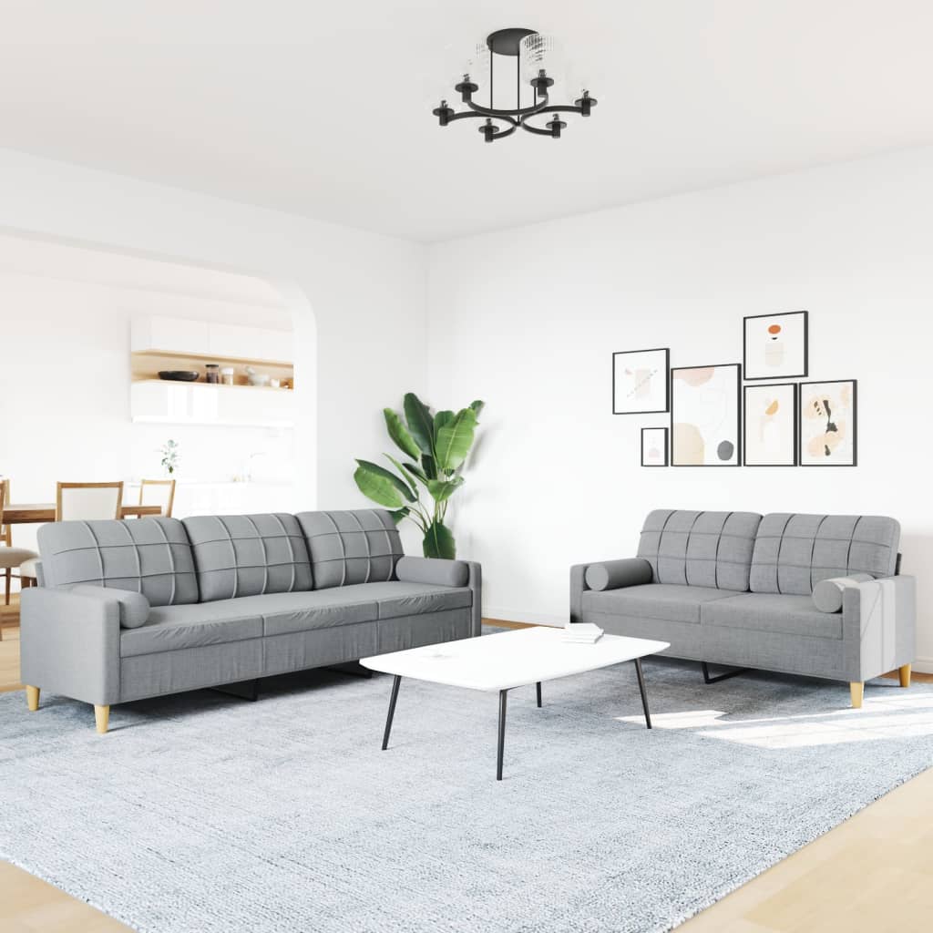 2-delige Loungeset met sierkussens stof lichtgrijs