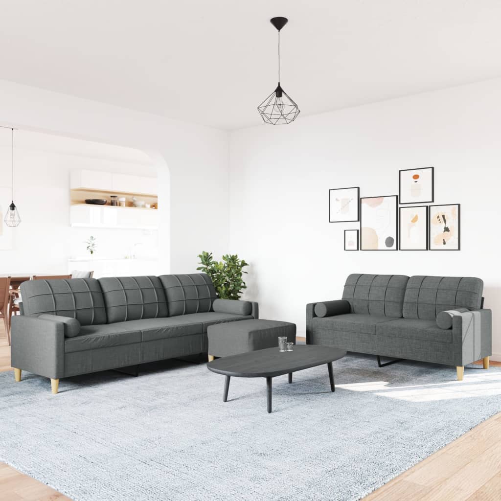 3-delige Loungeset met voetenbank en kussens stof donkergrijs