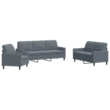 3-delige Loungeset met kussens fluweel donkergrijs