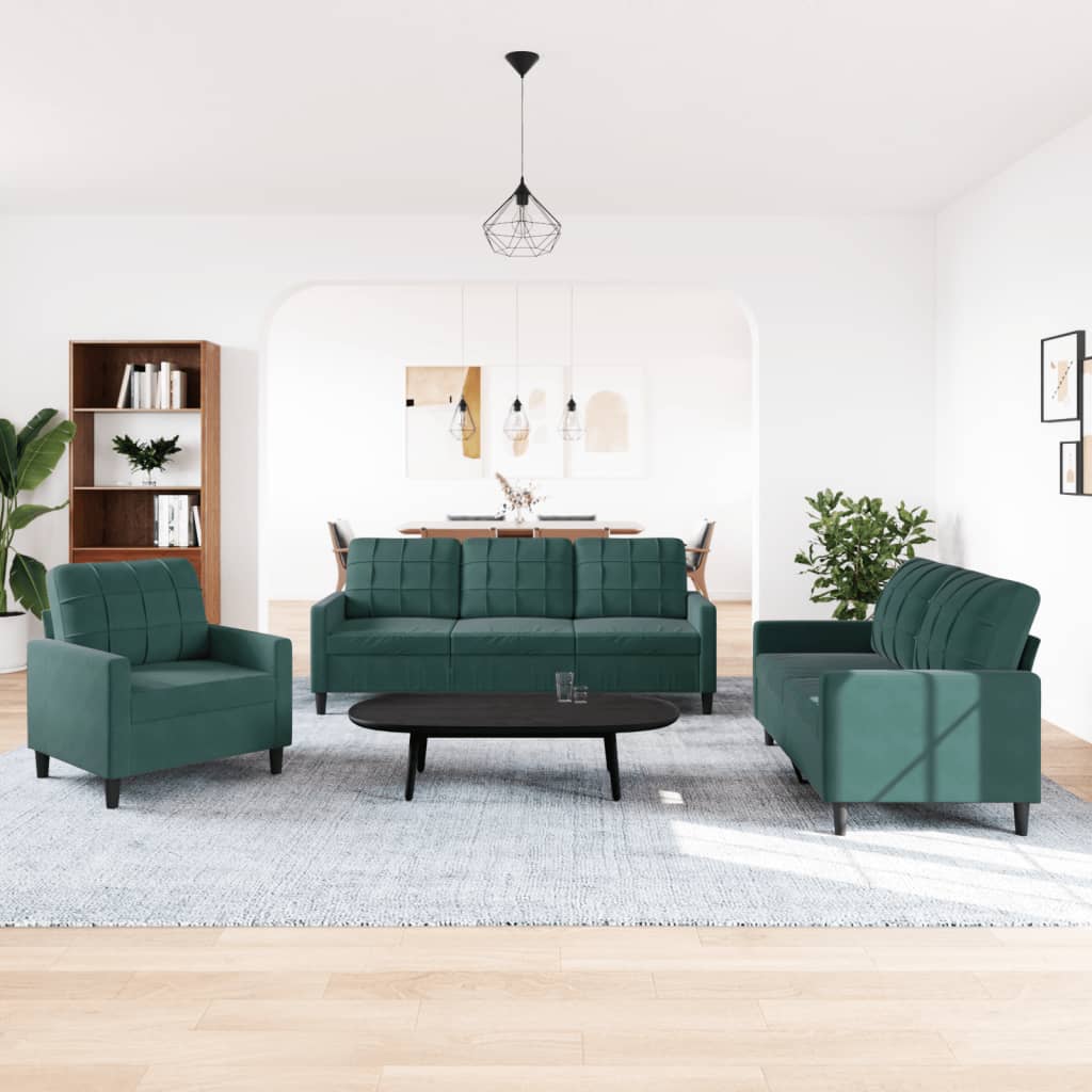 3-delige Loungeset met kussens fluweel donkergroen