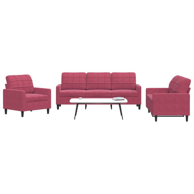 3-delige Loungeset met kussens fluweel wijnrood