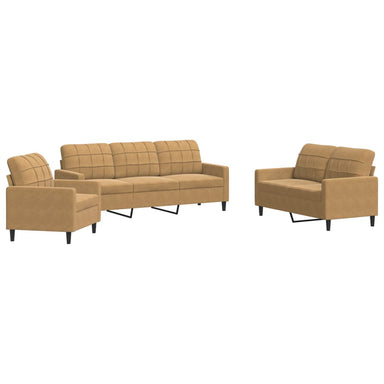 3-delige Loungeset met kussens fluweel bruin