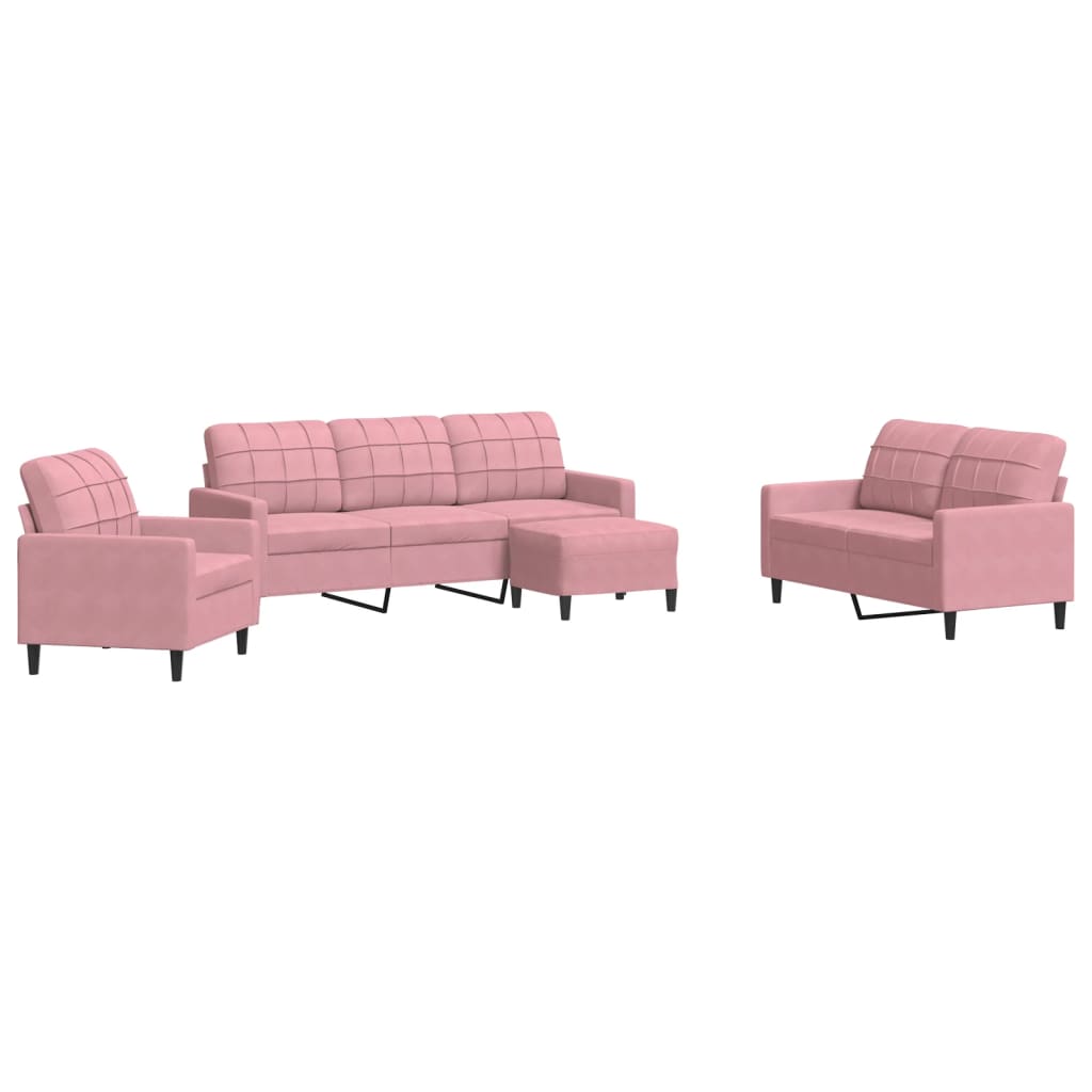 4-delige Loungeset met kussens fluweel roze