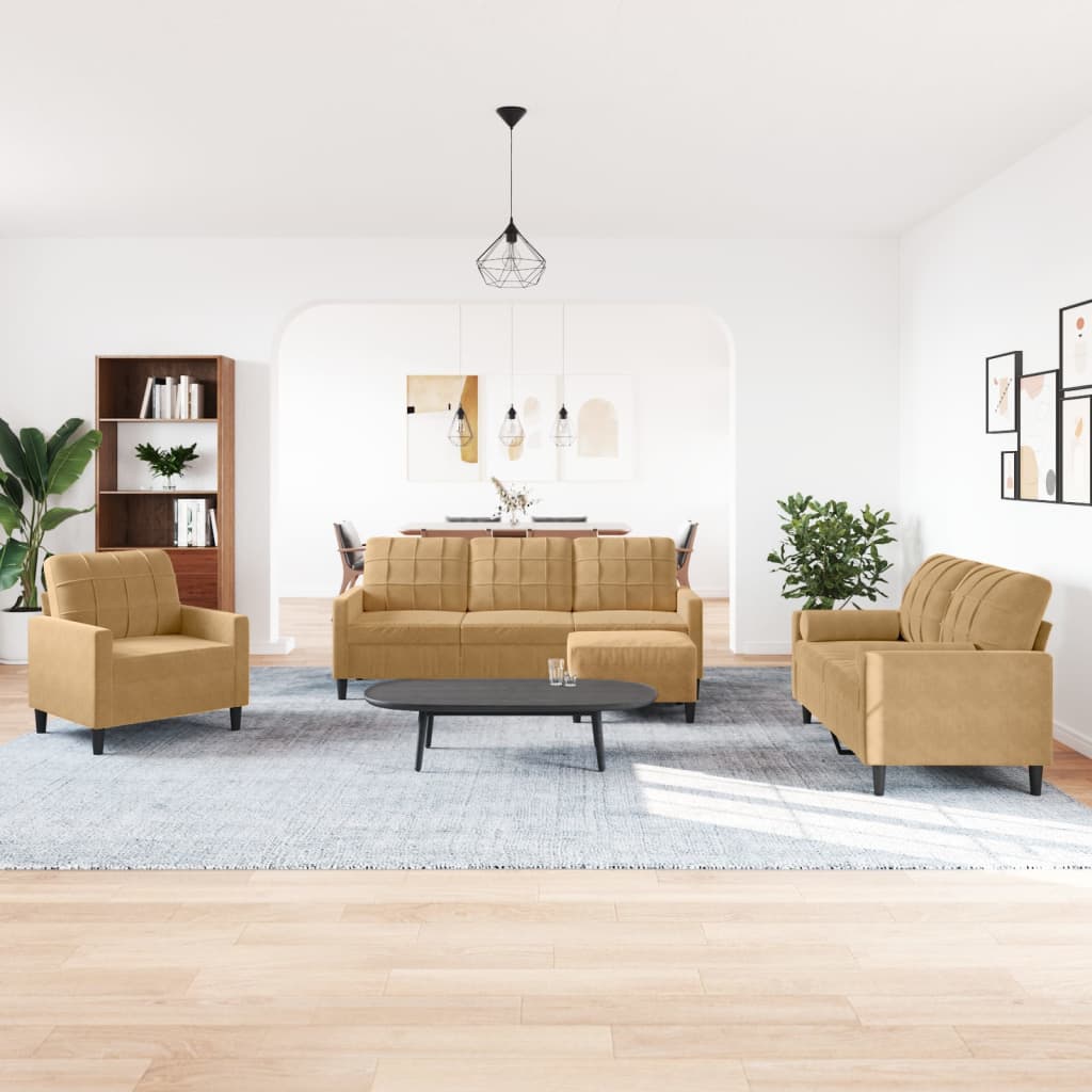 4-delige Loungeset met kussens fluweel bruin
